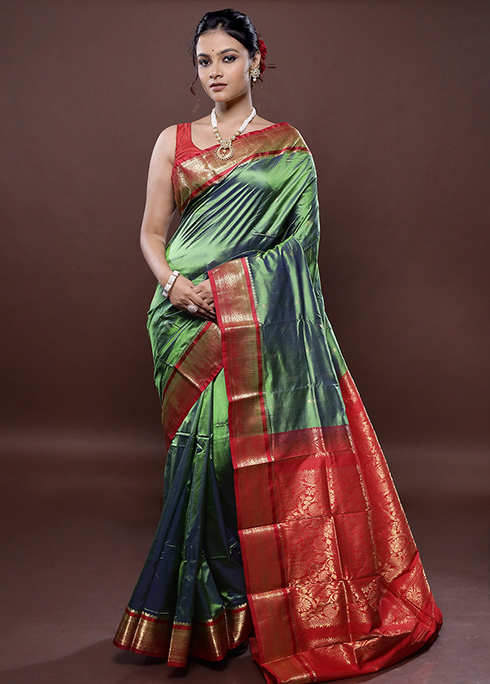 Green Kanjivaram Silk Saree Without Blouse Piece - Indian Silk House Agencies