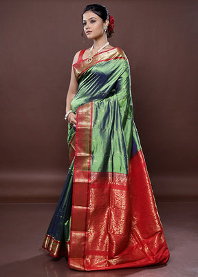 Green Kanjivaram Silk Saree Without Blouse Piece - Indian Silk House Agencies