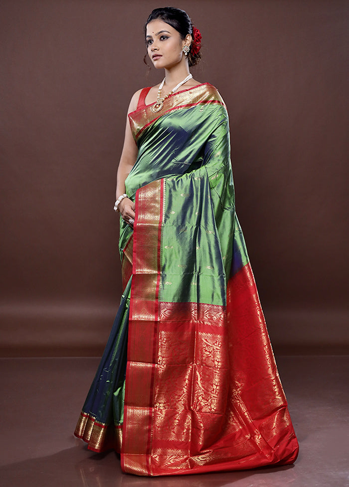 Green Kanjivaram Silk Saree With Blouse Piece