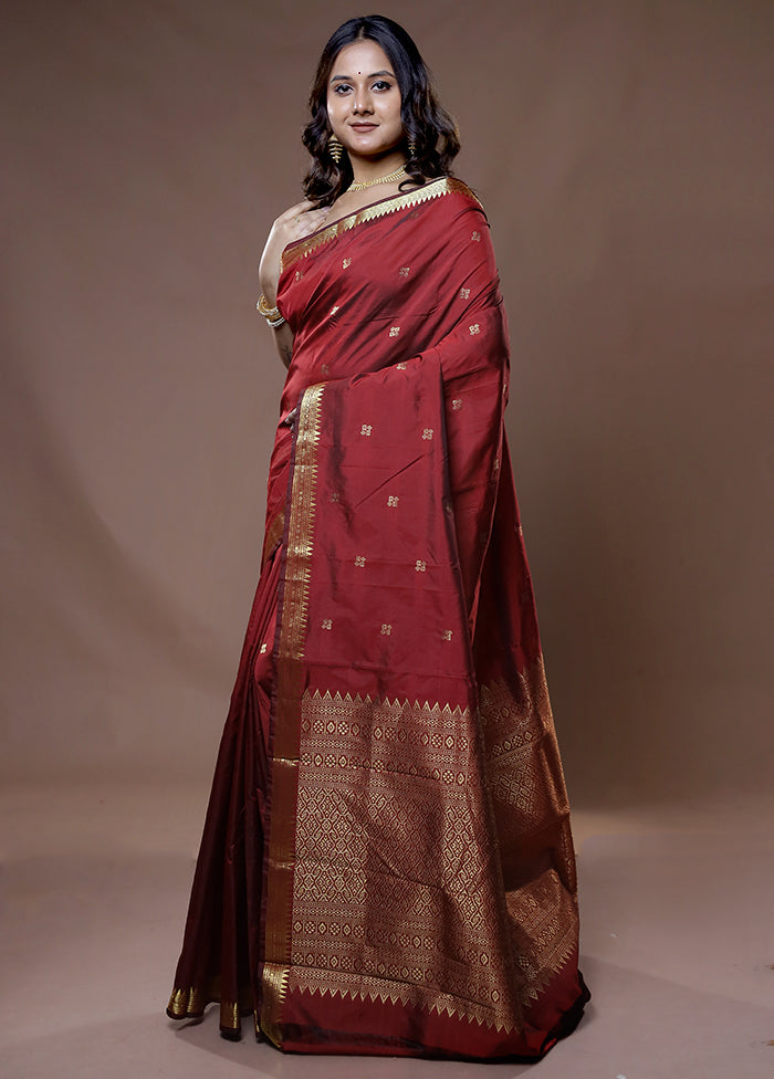 Red Kanjivaram Silk Saree With Blouse Piece - Indian Silk House Agencies