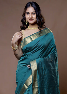 Green Kanjivaram Silk Saree With Blouse Piece - Indian Silk House Agencies