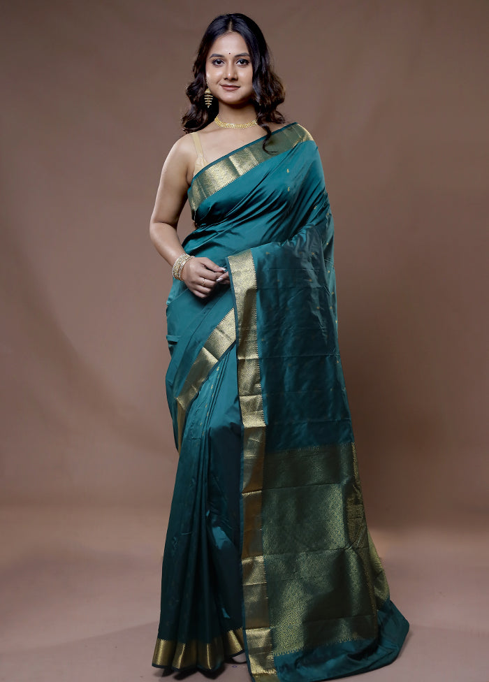 Green Kanjivaram Silk Saree With Blouse Piece - Indian Silk House Agencies