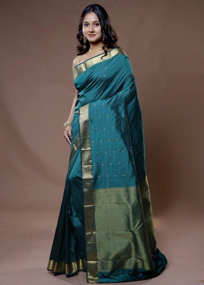 Green Kanjivaram Silk Saree With Blouse Piece - Indian Silk House Agencies