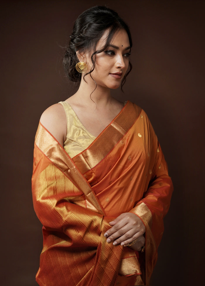 Orange Kanjivaram Silk Saree With Blouse Piece - Indian Silk House Agencies