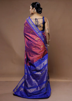 Maroon Kanjivaram Silk Saree With Blouse Piece - Indian Silk House Agencies