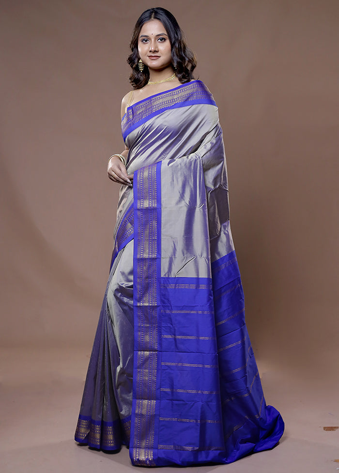 Grey Kanjivaram Silk Saree With Blouse Piece - Indian Silk House Agencies