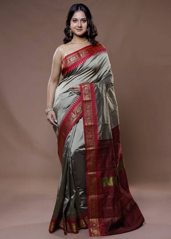 Grey Kanjivaram Silk Saree With Blouse Piece - Indian Silk House Agencies