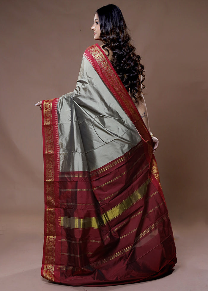 Grey Kanjivaram Silk Saree With Blouse Piece - Indian Silk House Agencies