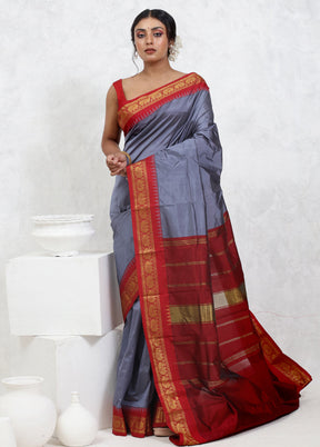 Grey Kanjivaram Silk Saree With Blouse Piece