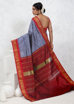 Grey Kanjivaram Silk Saree With Blouse Piece