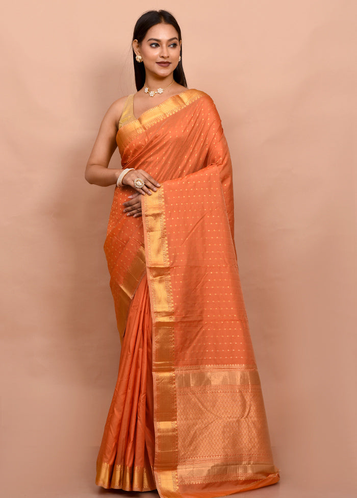 Orange Kanjivaram Silk Saree With Blouse Piece - Indian Silk House Agencies