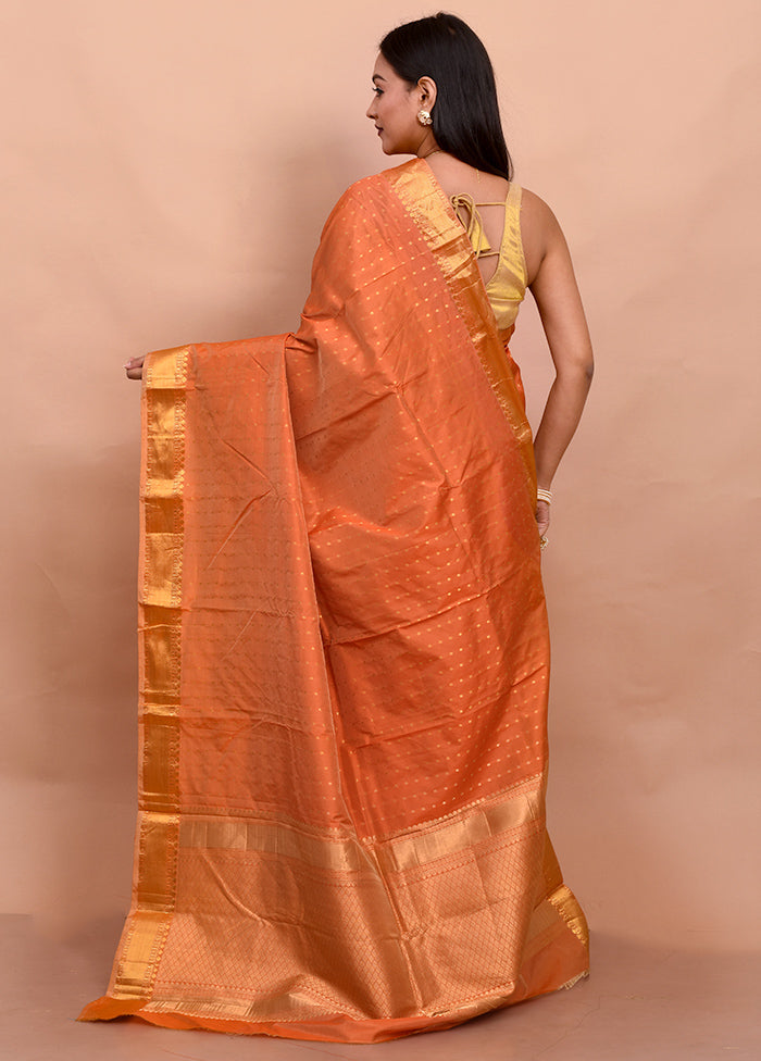 Orange Kanjivaram Silk Saree With Blouse Piece - Indian Silk House Agencies