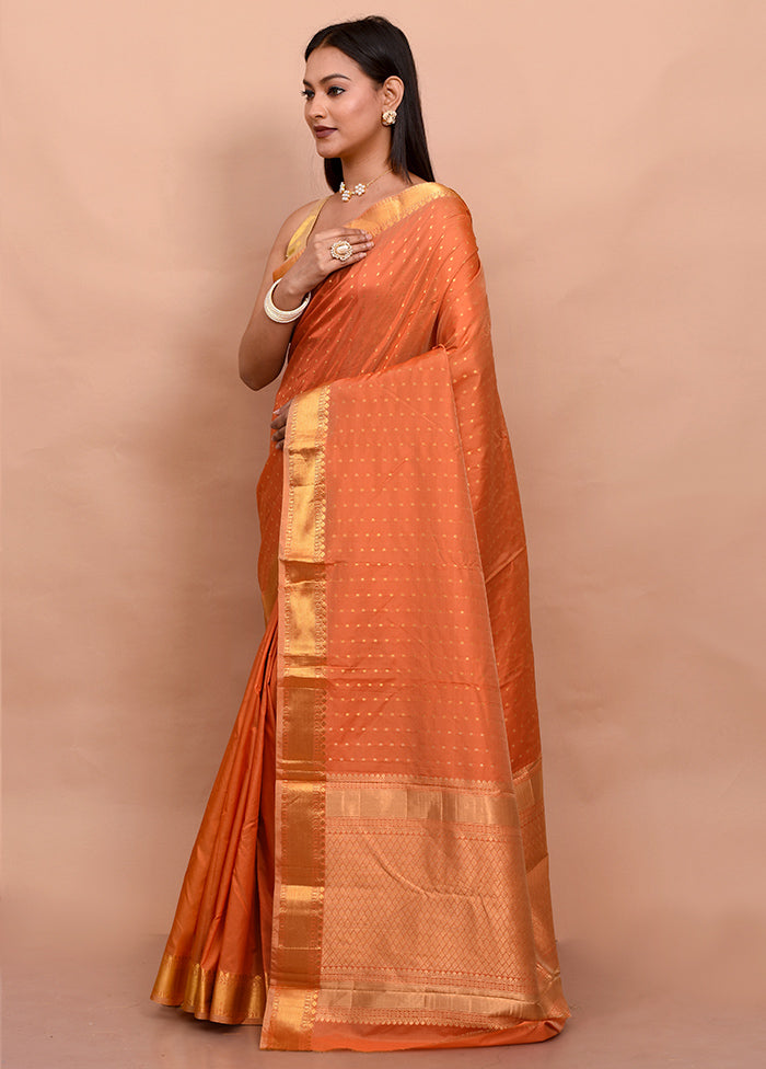 Orange Kanjivaram Silk Saree With Blouse Piece - Indian Silk House Agencies