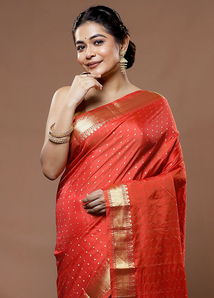 Orange Kanjivaram Silk Saree With Blouse Piece - Indian Silk House Agencies