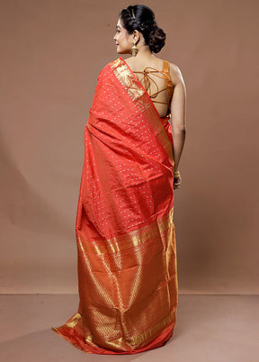 Orange Kanjivaram Silk Saree With Blouse Piece - Indian Silk House Agencies