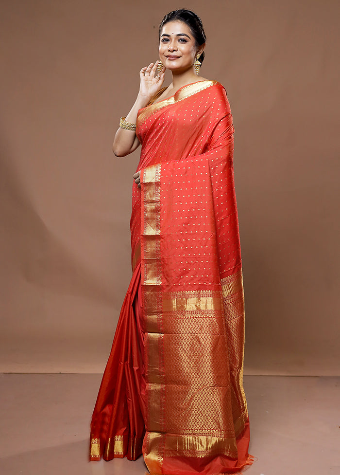 Orange Kanjivaram Silk Saree With Blouse Piece - Indian Silk House Agencies