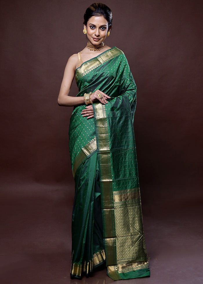 Green Kanjivaram Silk Saree Without Blouse Piece - Indian Silk House Agencies