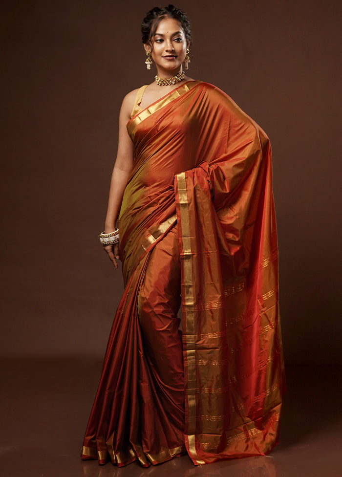 Orange Kanjivaram Silk Saree With Blouse Piece - Indian Silk House Agencies