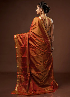 Orange Kanjivaram Silk Saree With Blouse Piece - Indian Silk House Agencies