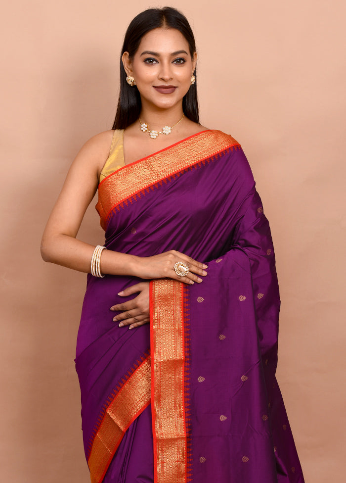 Purple Kanjivaram Silk Saree With Blouse Piece - Indian Silk House Agencies