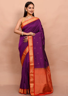 Purple Kanjivaram Silk Saree With Blouse Piece - Indian Silk House Agencies