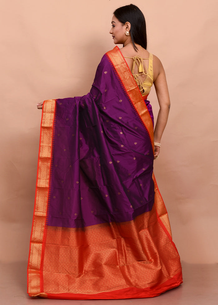 Purple Kanjivaram Silk Saree With Blouse Piece - Indian Silk House Agencies