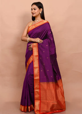 Purple Kanjivaram Silk Saree With Blouse Piece - Indian Silk House Agencies