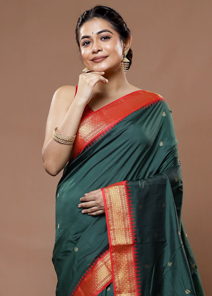 Green Kanjivaram Silk Saree With Blouse Piece - Indian Silk House Agencies