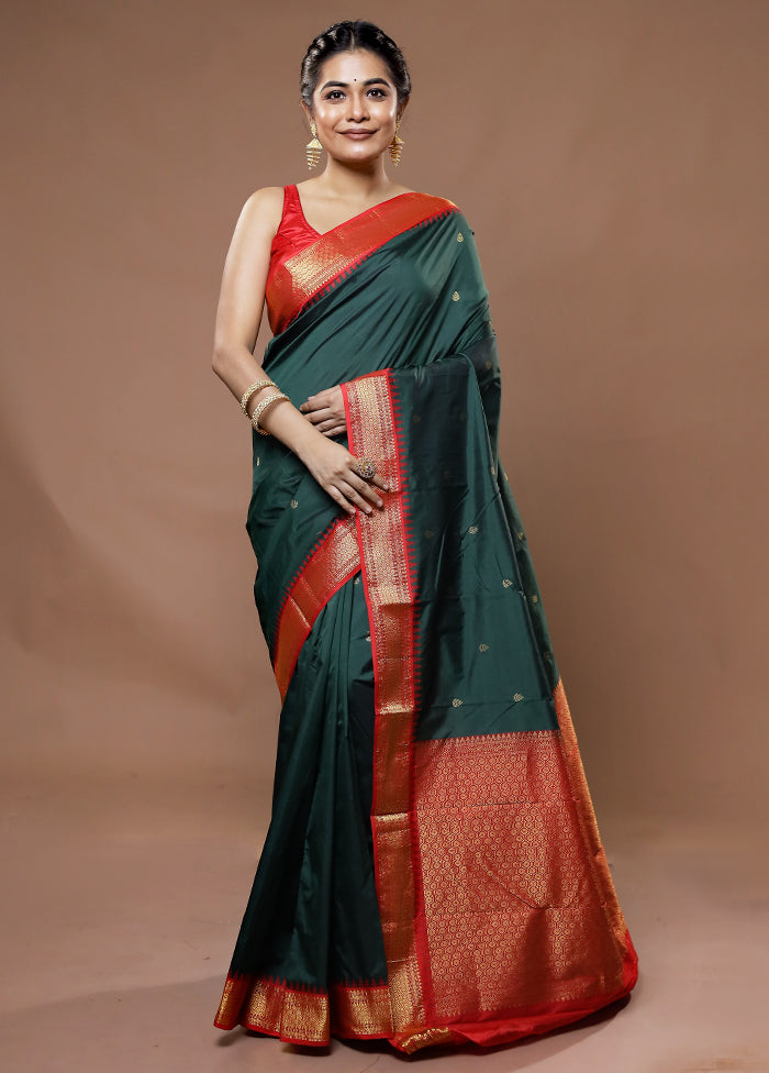 Green Kanjivaram Silk Saree With Blouse Piece - Indian Silk House Agencies