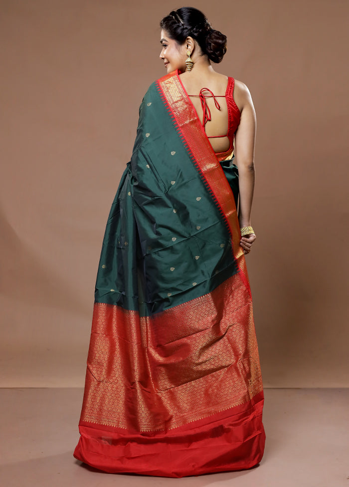 Green Kanjivaram Silk Saree With Blouse Piece - Indian Silk House Agencies