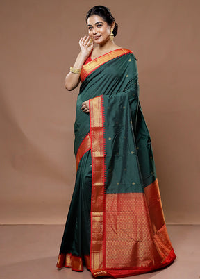 Green Kanjivaram Silk Saree With Blouse Piece - Indian Silk House Agencies