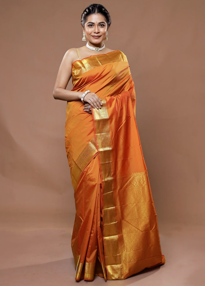 Rust Kanjivaram Silk Saree With Blouse Piece - Indian Silk House Agencies