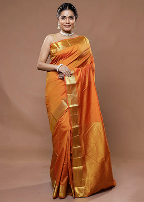 Rust Kanjivaram Silk Saree With Blouse Piece - Indian Silk House Agencies