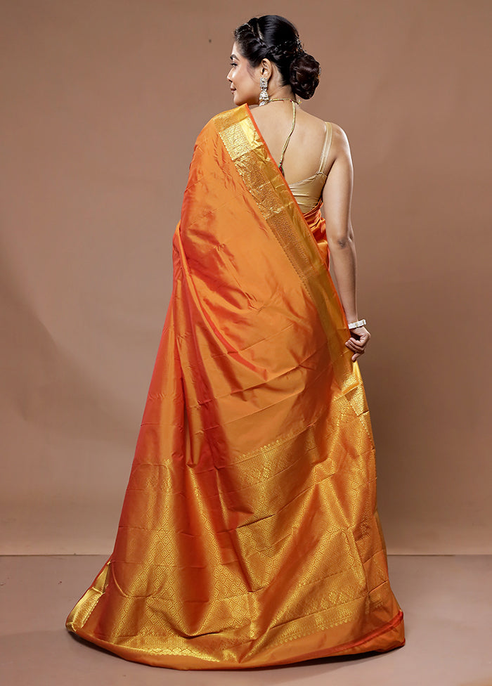 Rust Kanjivaram Silk Saree With Blouse Piece - Indian Silk House Agencies