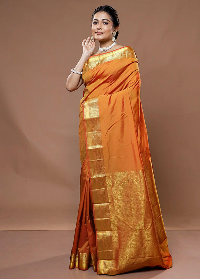 Rust Kanjivaram Silk Saree With Blouse Piece - Indian Silk House Agencies