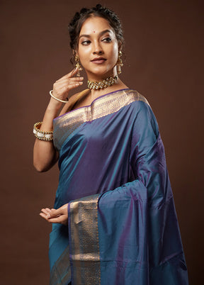 Blue Kanjivaram Silk Saree With Blouse Piece - Indian Silk House Agencies