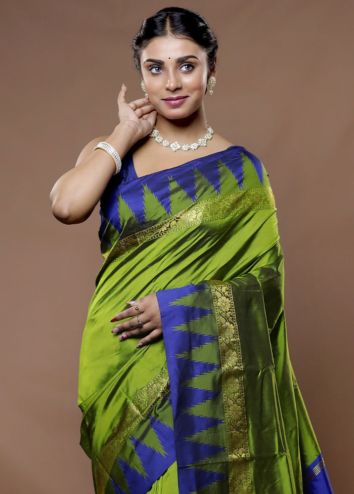 Green Kanjivaram Silk Saree With Blouse Piece - Indian Silk House Agencies