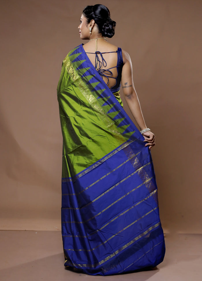 Green Kanjivaram Silk Saree With Blouse Piece - Indian Silk House Agencies