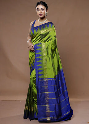 Green Kanjivaram Silk Saree With Blouse Piece - Indian Silk House Agencies