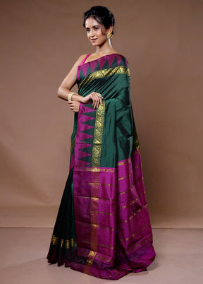 Green Kanjivaram Silk Saree With Blouse Piece - Indian Silk House Agencies