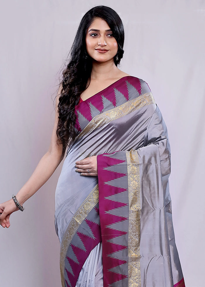 Grey Kanjivaram Silk Saree With Blouse Piece - Indian Silk House Agencies