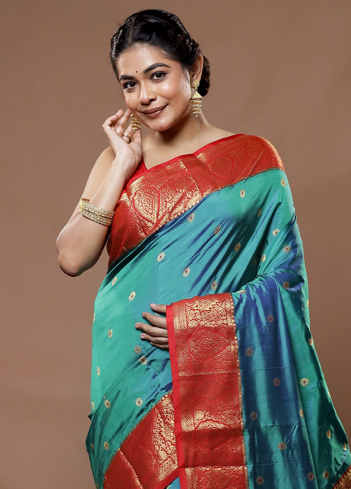 Green Kanjivaram Pure Silk Saree With Blouse Piece - Indian Silk House Agencies