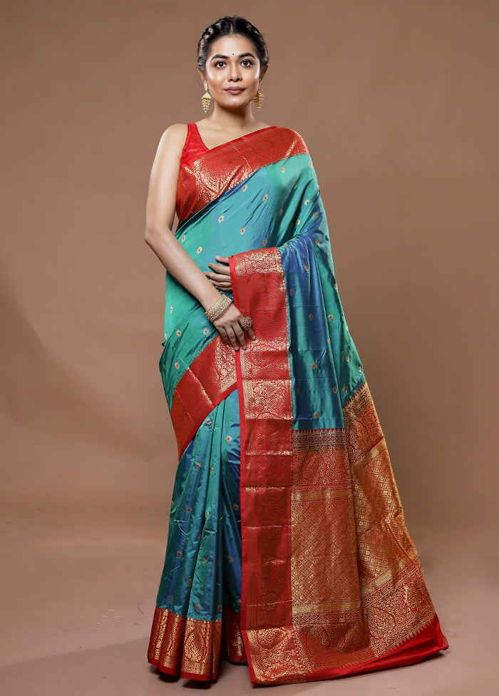 Green Kanjivaram Pure Silk Saree With Blouse Piece - Indian Silk House Agencies