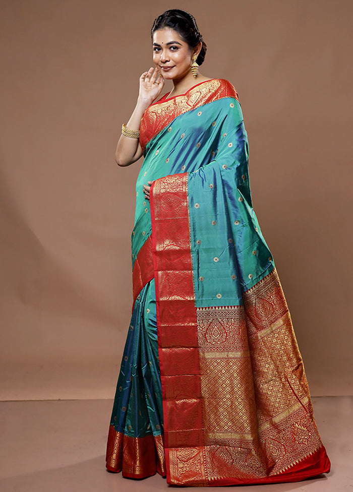 Green Kanjivaram Pure Silk Saree With Blouse Piece - Indian Silk House Agencies