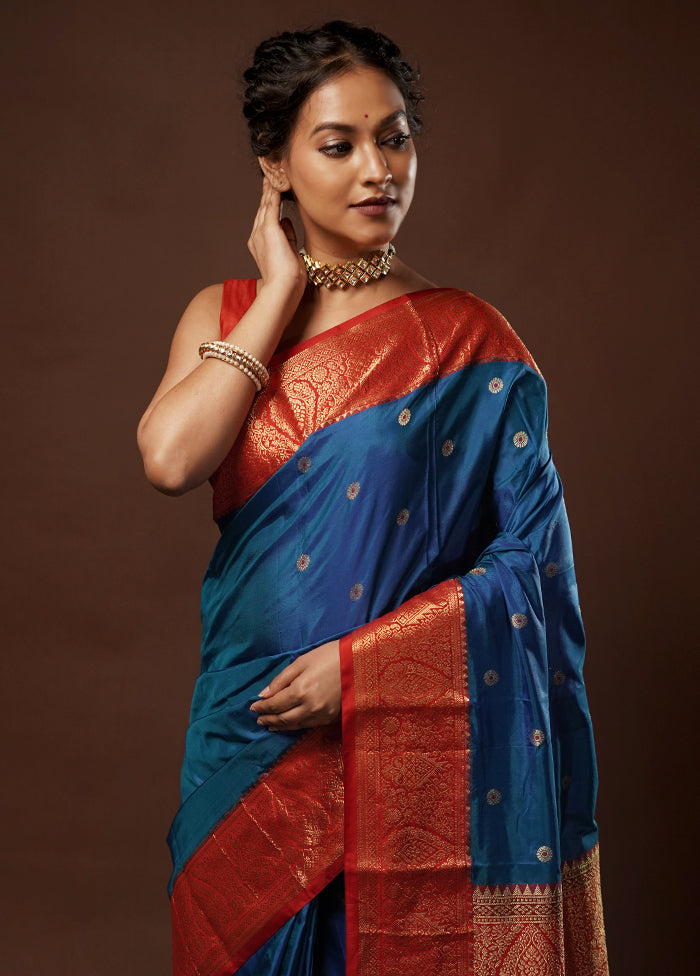 Blue Kanjivaram Pure Silk Saree With Blouse Piece - Indian Silk House Agencies