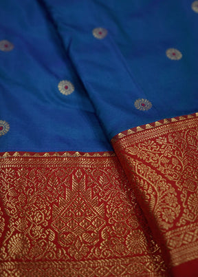 Blue Kanjivaram Pure Silk Saree With Blouse Piece - Indian Silk House Agencies