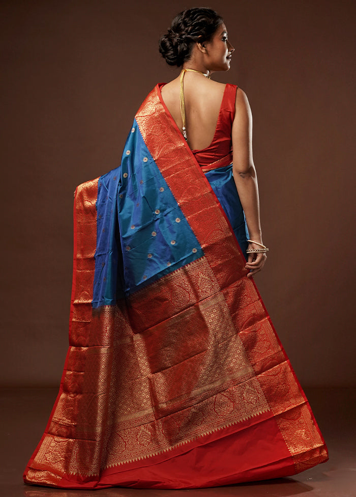 Blue Kanjivaram Pure Silk Saree With Blouse Piece - Indian Silk House Agencies