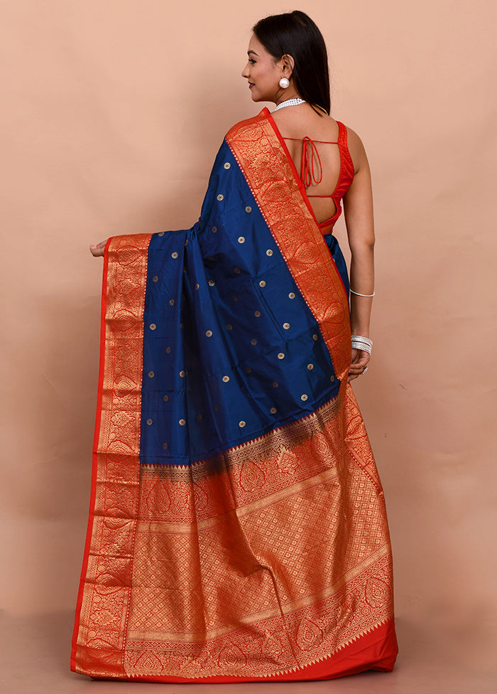 Blue Kanjivaram Silk Saree With Blouse Piece - Indian Silk House Agencies