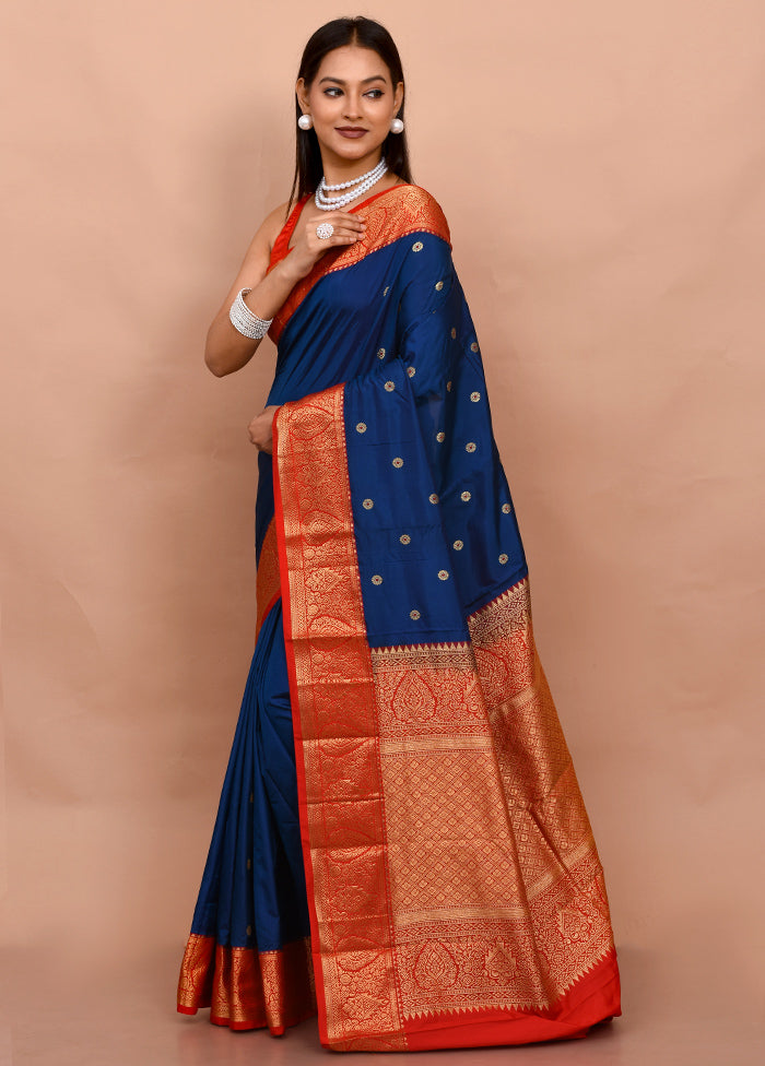 Blue Kanjivaram Silk Saree With Blouse Piece - Indian Silk House Agencies