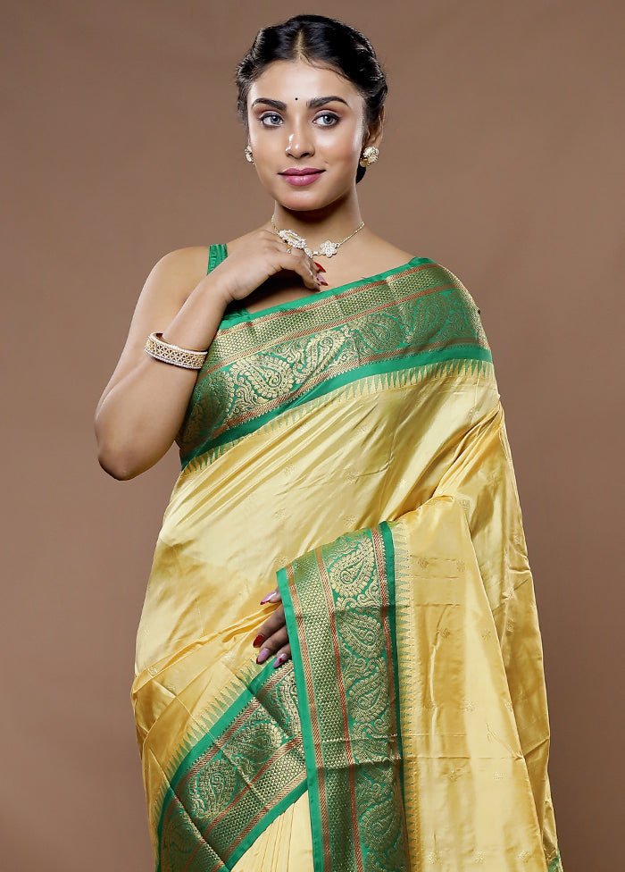 Cream Kanjivaram Silk Saree With Blouse Piece - Indian Silk House Agencies